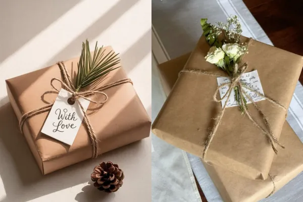 Envoltura minimalista con papel kraft